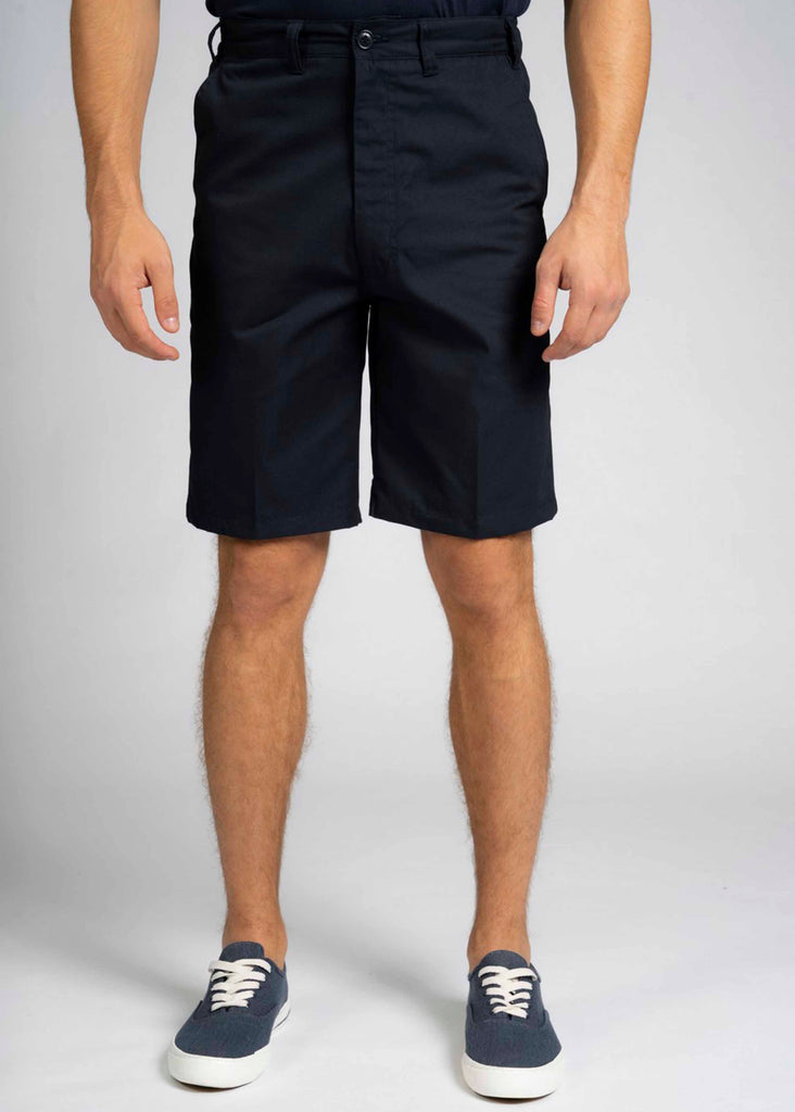Bobby Elastic Waist Velcro Fly Navy Shorts - Front view - The Able Label