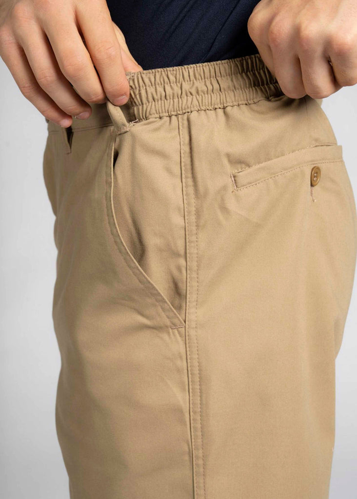 Bobby Elastic Waist Velcro Fly Sand Shorts - Side view - The Able Label