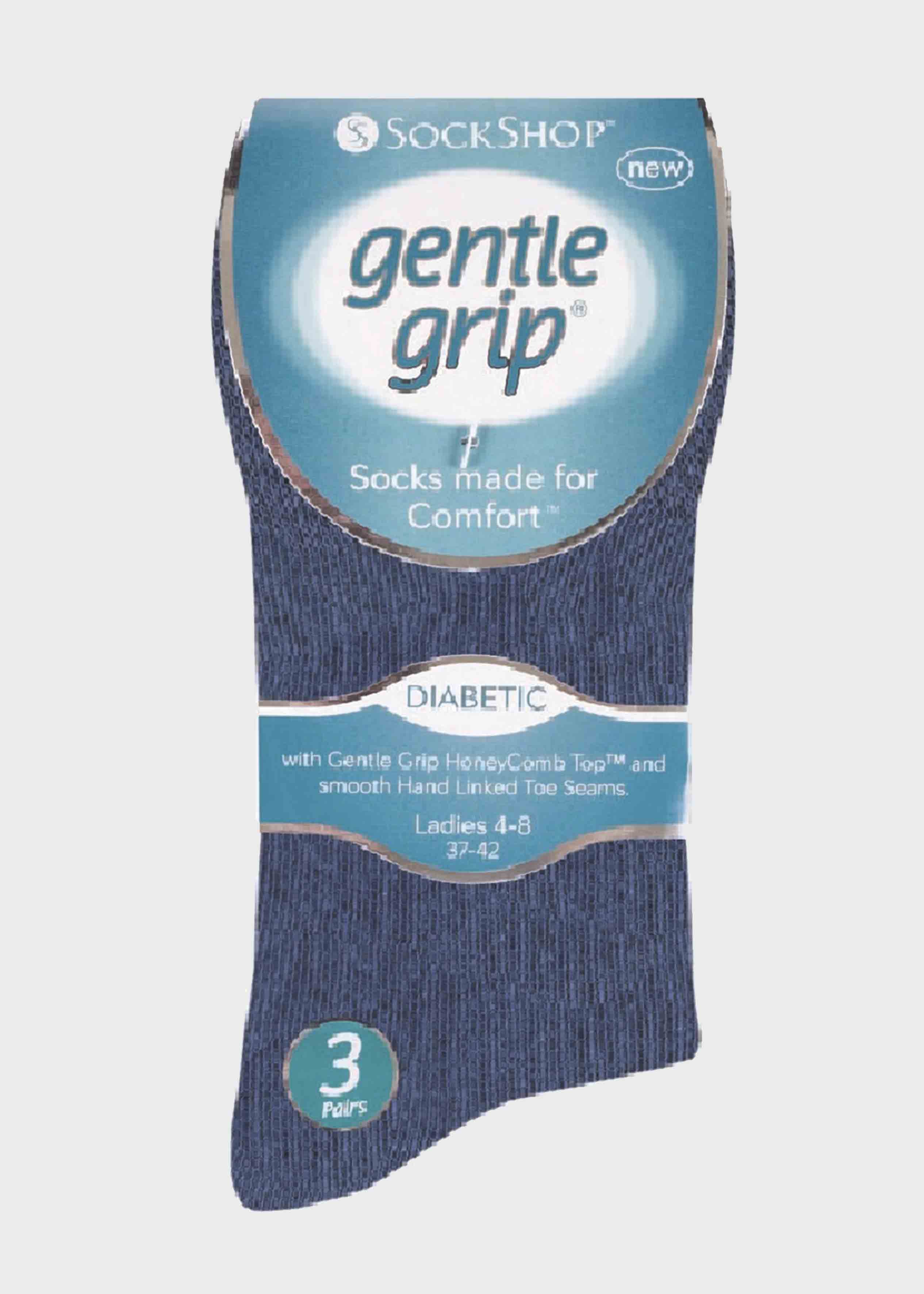 Diabetic Ladies Gentle Grip Socks, 3 Pair Pack, Blues
