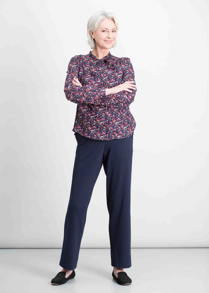 Felicity Floral Print Pure Cotton Long Sleeve Shirt - Navy Floral