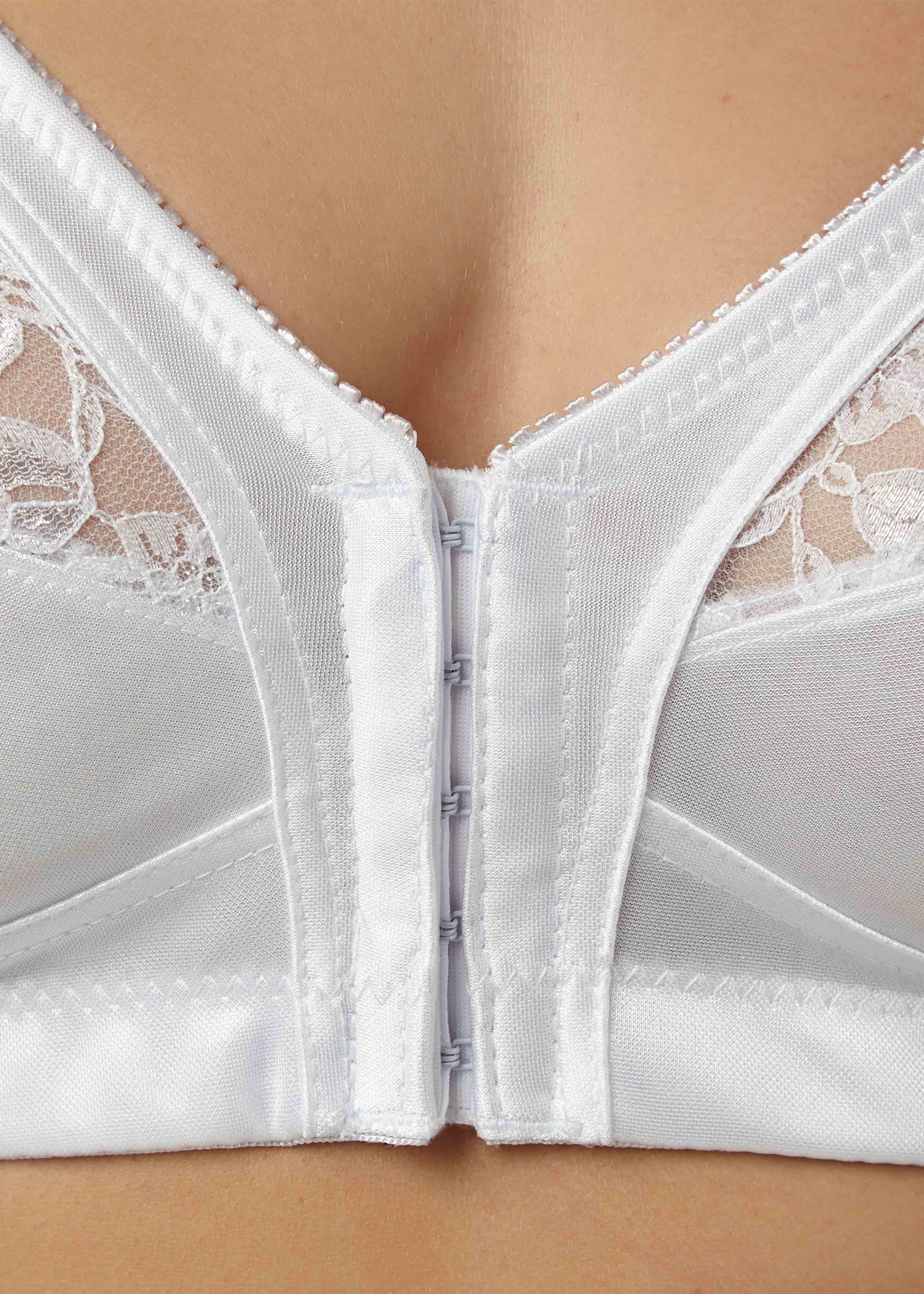 Front Fastening 597 Hook Bra, White, Front Opening
