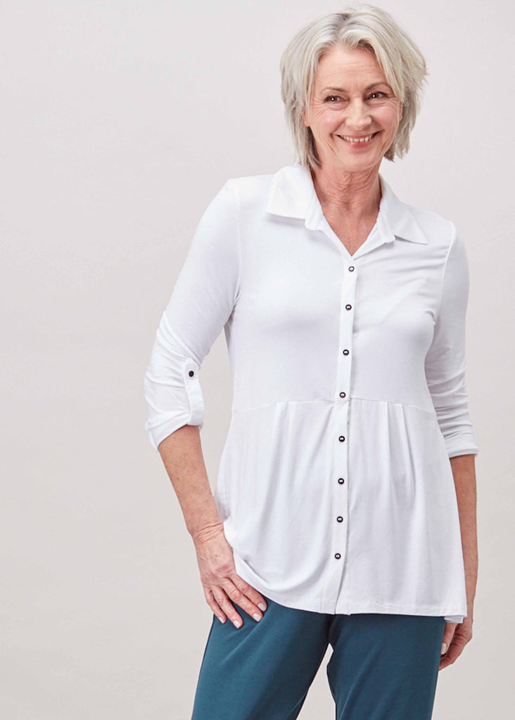 Imogen Jersey Long Sleeve Velcro Shirt - Blossom White