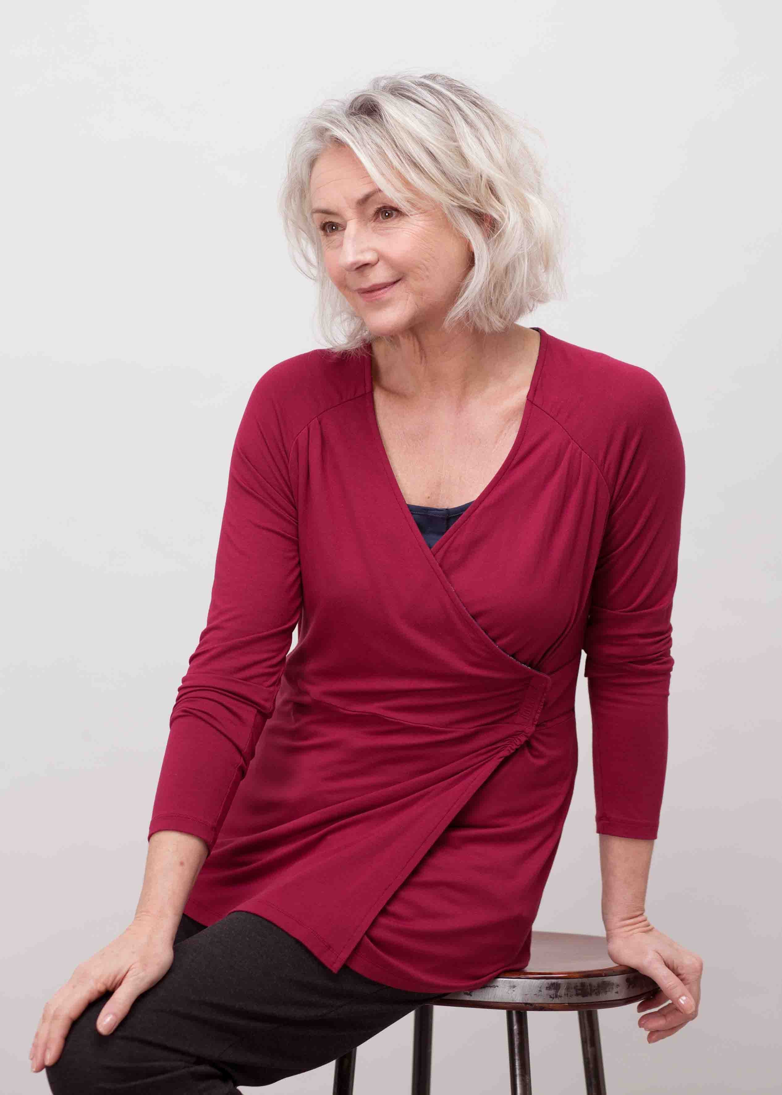 Linda Jersey Long Sleeve Velcro Wrap Top - Dragon Red