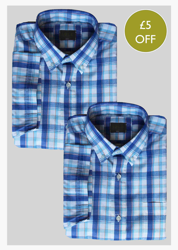 2 Pack Men's Short Sleeve Easy Care Velcro Check Shirts - The Able Label