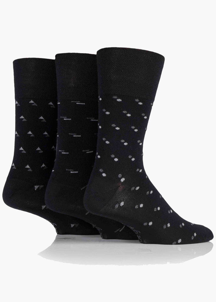 Bamboo Mens Gentle Grip Black Patterned Socks 3 Pair Pack - The Able Label