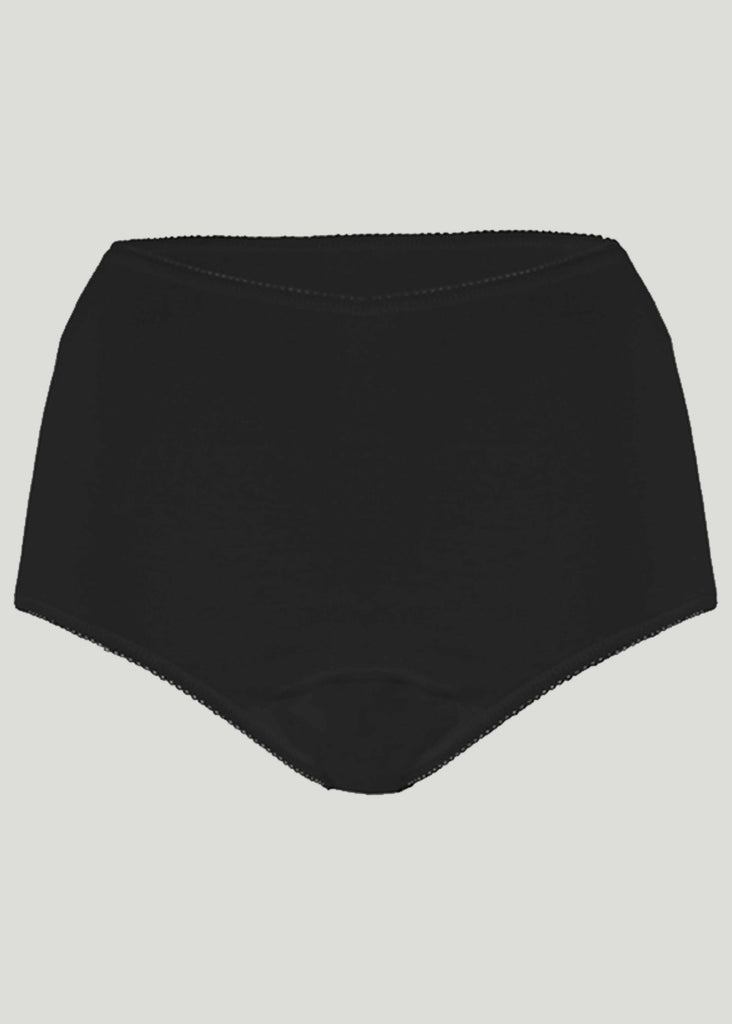 Mid Absorbent Dayweat Washable Full Brief Knickers Black -  Front view -The Able Label