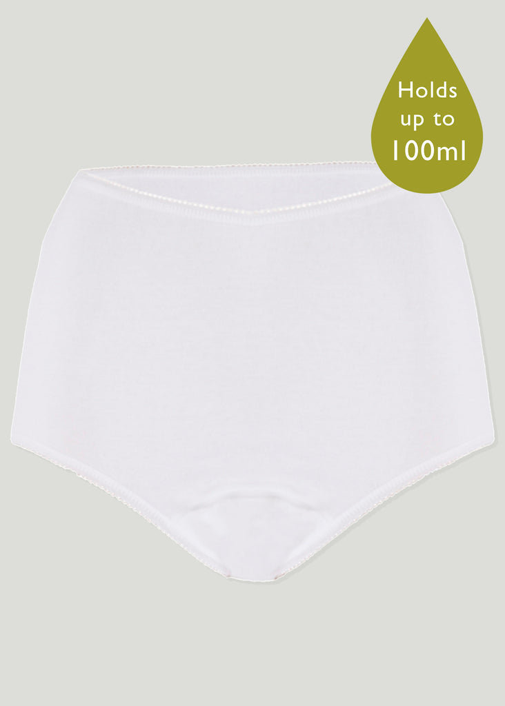 Mid Absorbent Daywear Washable Full Brief Knickers White - The Able Label