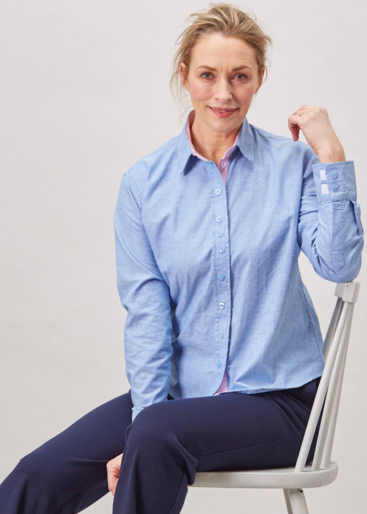 Olivia Pure Cotton Oxford Long Sleeve Velcro Shirt - Blue