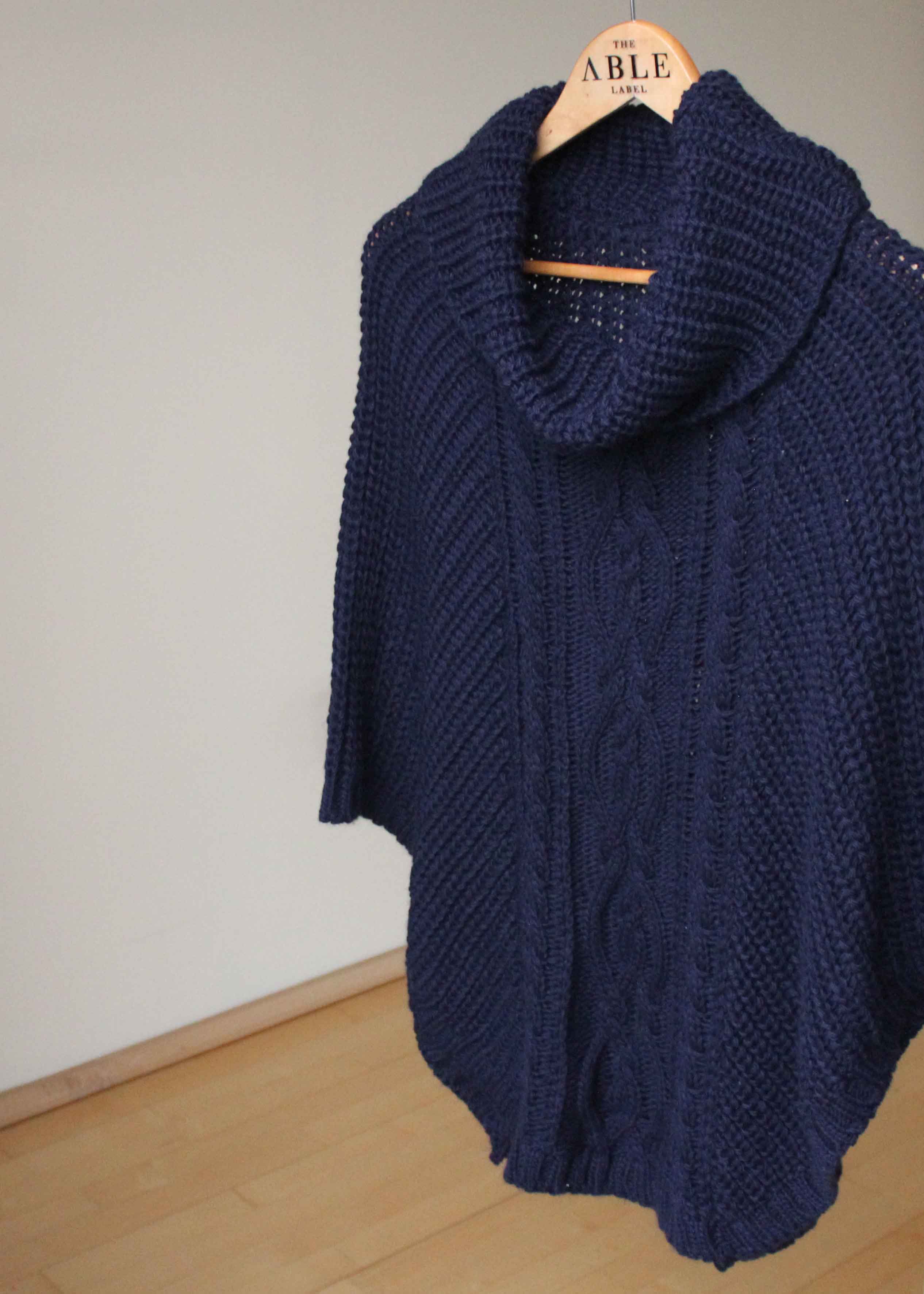Blanche Cable Knit Poncho | Roll Neck | Navy | The Able Label