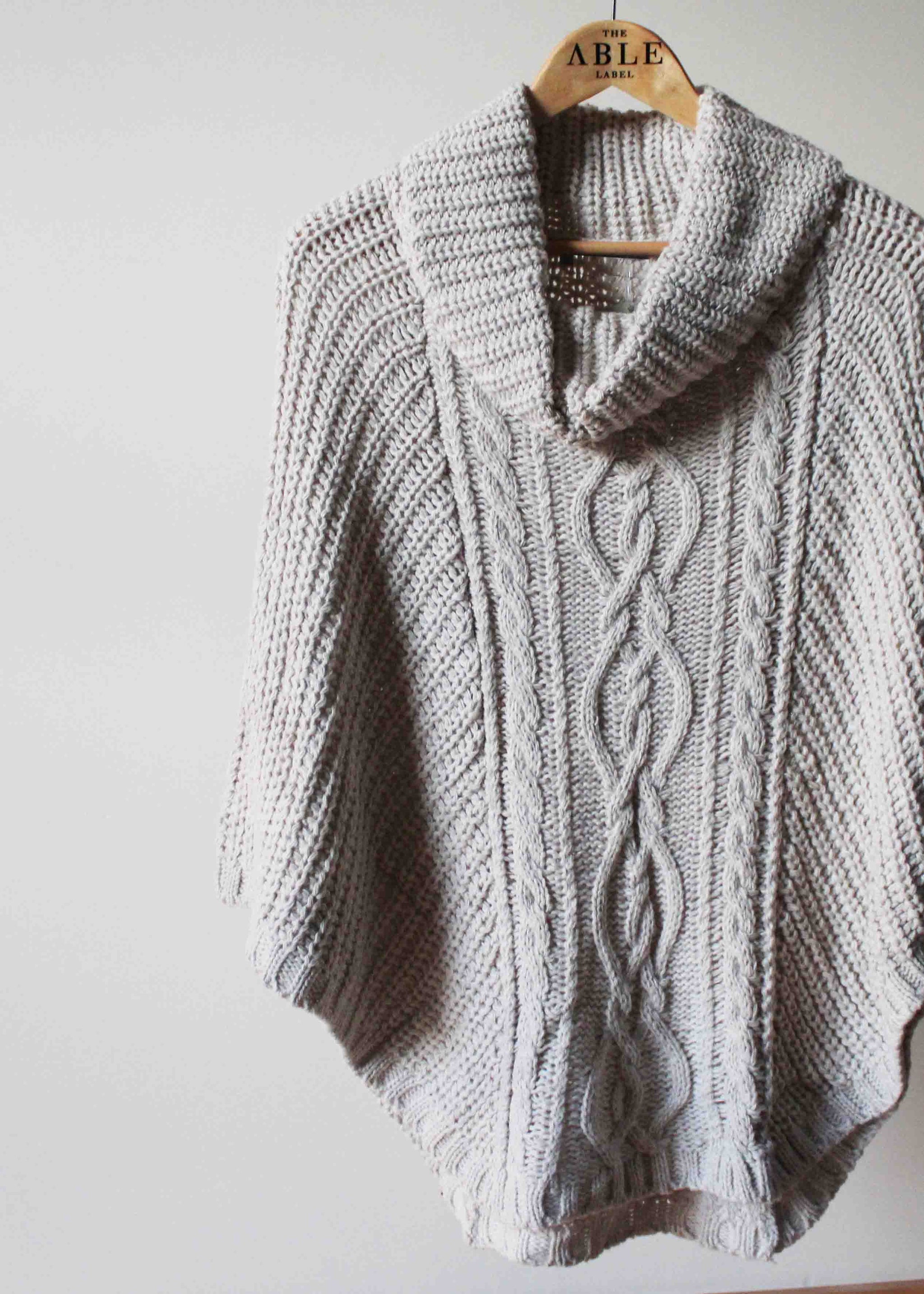 Blanche Cable Knit Poncho | Roll Neck | Oatmeal | The Able Label
