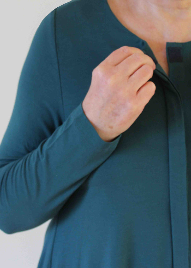 Stella Round Neck Jersey Long Sleeve Velcro Top - Deep Teal