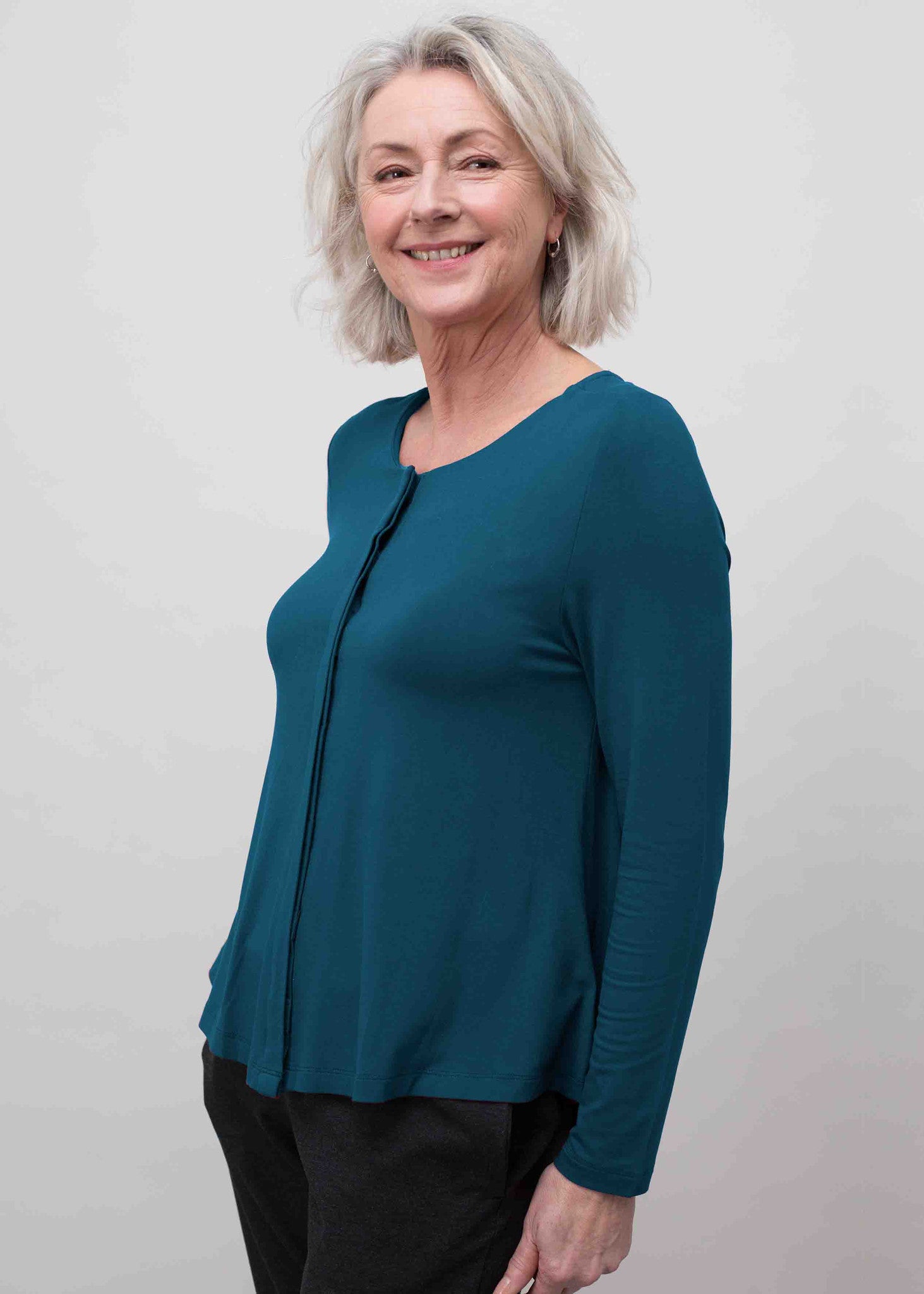 Stella Round Neck Jersey Long Sleeve Velcro Top - Deep Teal