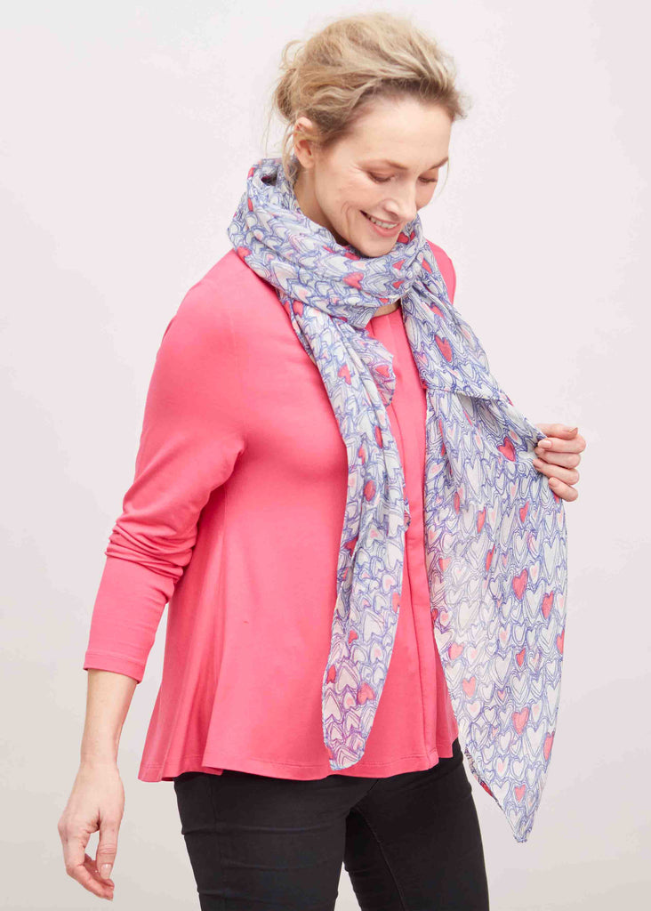Heart Printed Scarf with Stella Top in pink paradise - The Able Label