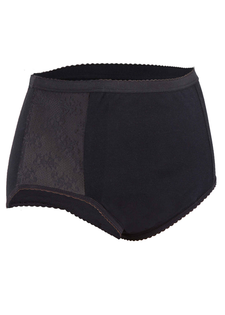 Super Absorben Washable Full Brief Knickers Black Lace - Side view - The Able Label