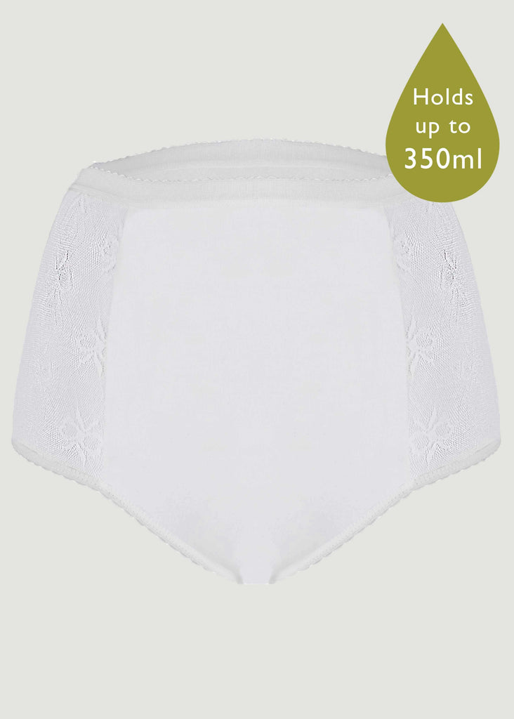 Super Absorbent Washable Full Brief Knickers White - Front view - The Able Label
